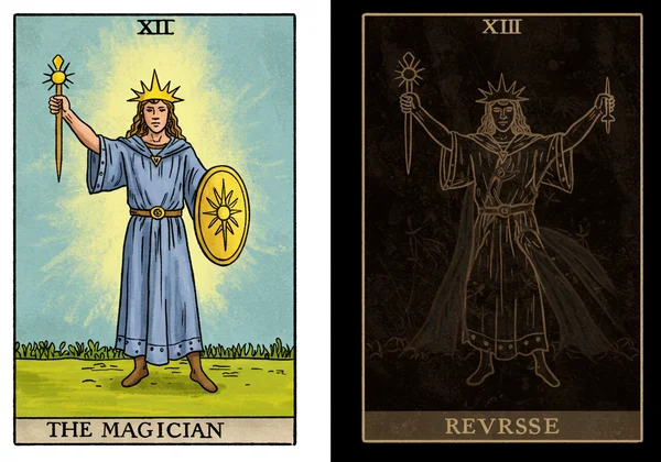 Upright and reversed tarot cards illustrating meanings
