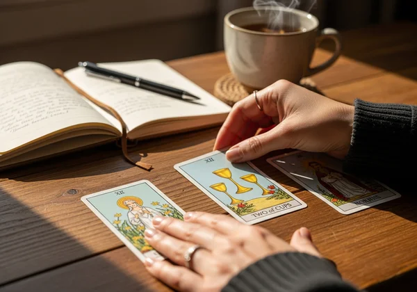 Person doing a daily tarot card reading