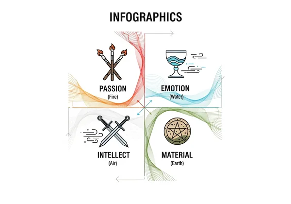 Infographic of tarot's four suits and elements