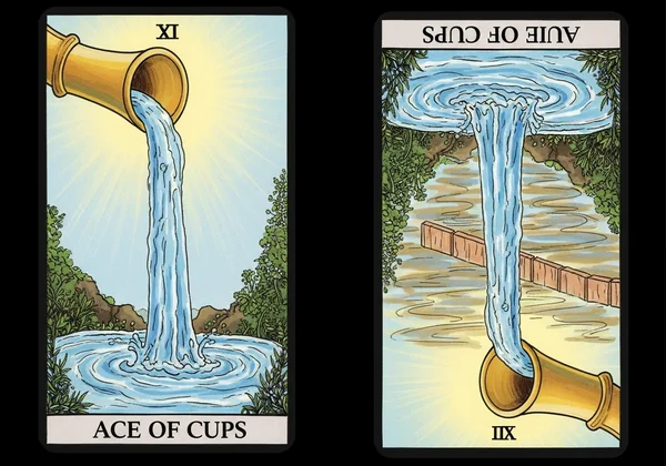 Upright and reversed tarot cards, showing emotional flow