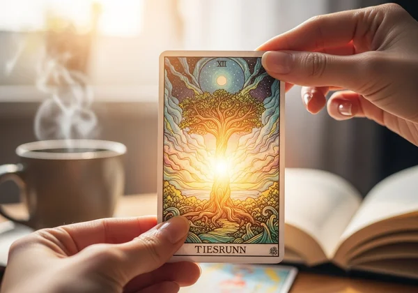 A single tarot card glowing, representing daily clarity.