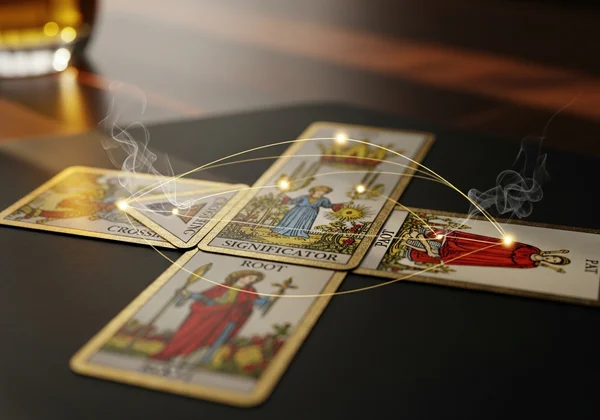 Tarot cards showing interpretation and relationships