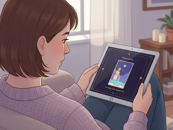User interacts with a modern digital tarot app
