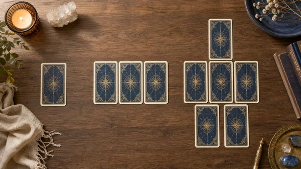 Simple tarot spreads on a table