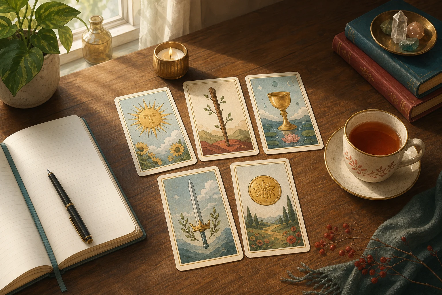 Beginner tarot study desk